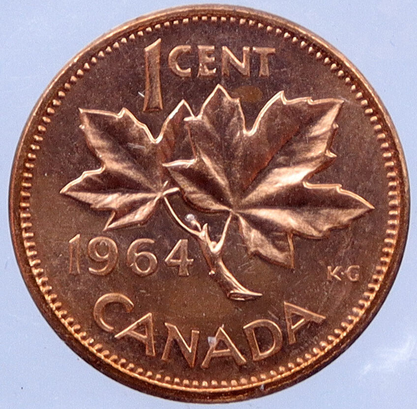 1964 CANADA Prooflike 1 Cent Coin UK Queen ELIZABETH II MAPLE Leaf Flag i119325