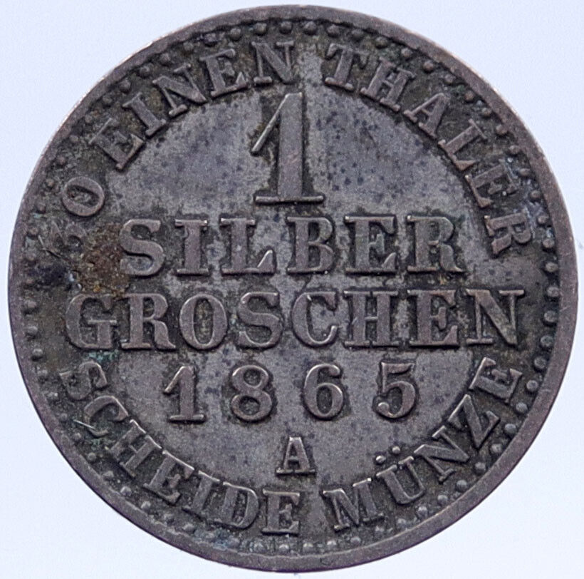 1865 A PRUSSIA Germany State Silver 1 Groschen OLD Coin King Wilhelm I i119330