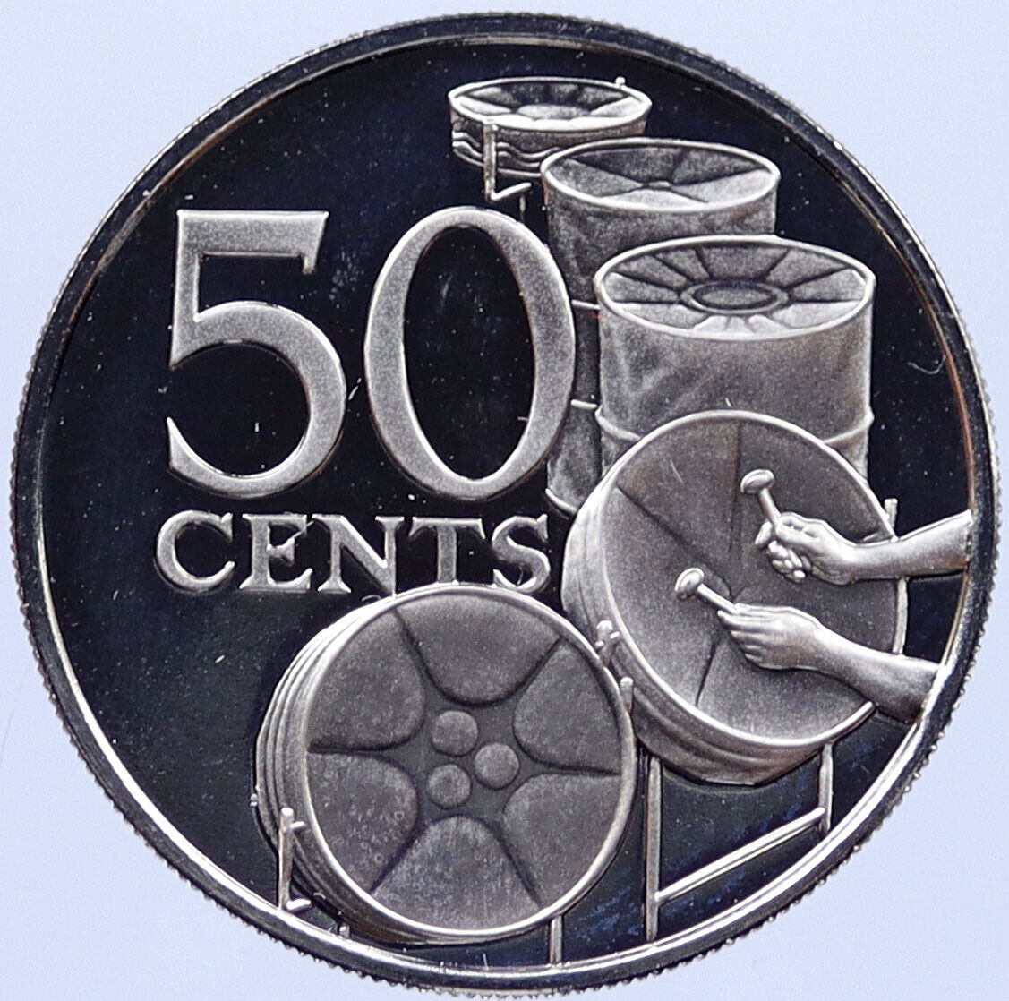 1975 TRINIDAD and TOBAGO Islands PROOF 50 Cents STEEL DRUMS DRUMMER Coin i119324