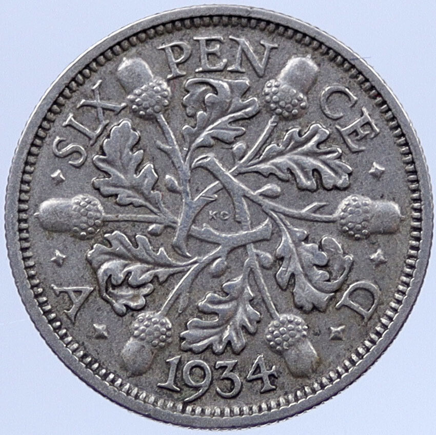 1934 GREAT BRITAIN UK SILVER Sixpence United Kingdom King George V Coin i119346