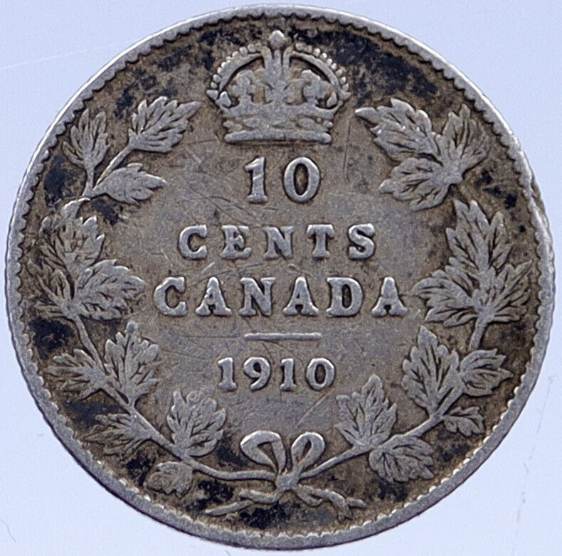 1910 CANADA Silver 10 CENTS UK King Edward VII Crown RARE ANTIQUE Coin i119357