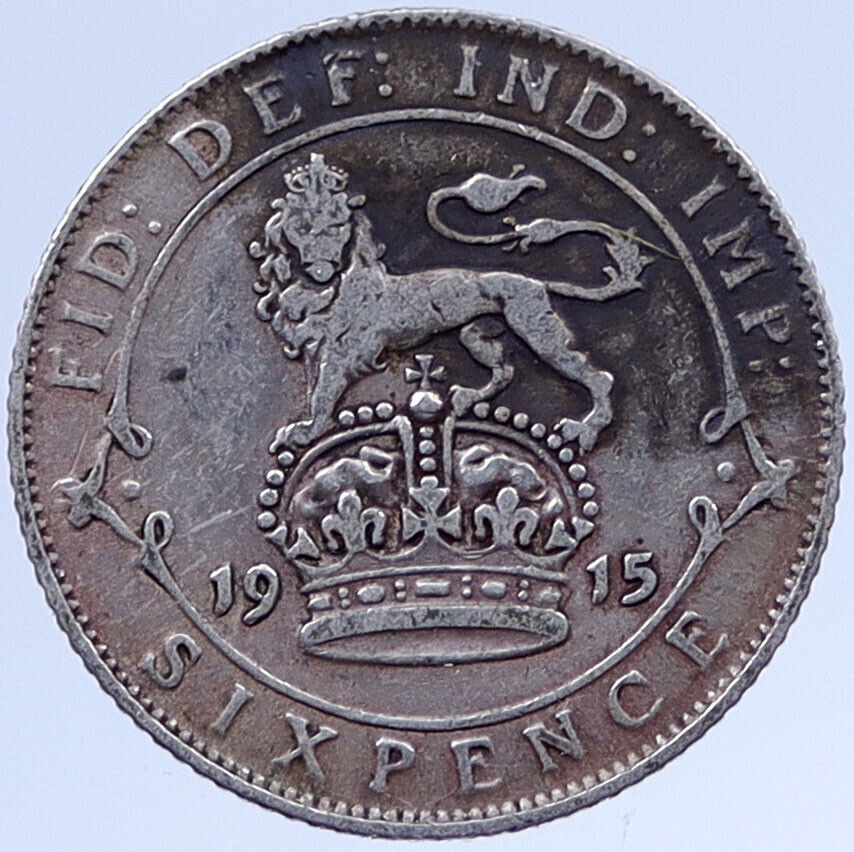 1915 GREAT BRITAIN SILVER Sixpence UK United Kingdom King George V Coin i119344