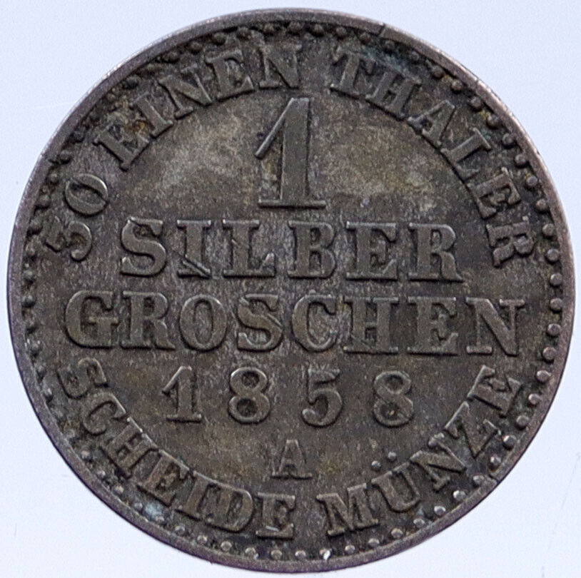 1858 A PRUSSIA Germany State Silver 1 Groschen Coin King Wilhelm IV i119358
