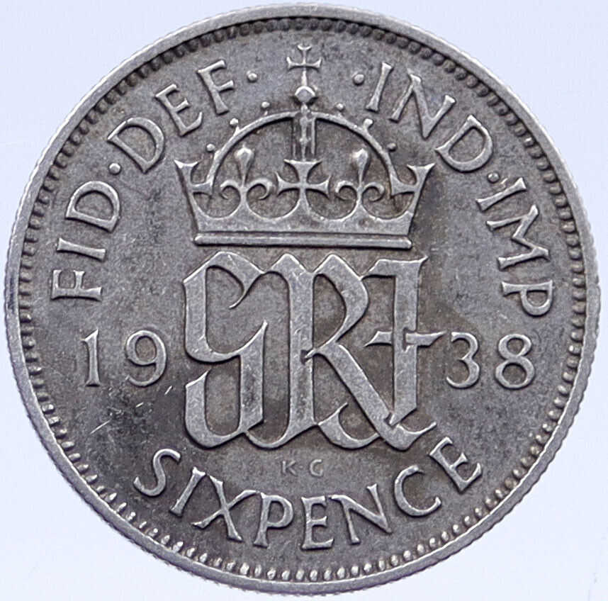 1938 Great Britain Silver SIXPENCE UK United Kingdom KING GEORGE VI Coin i119359