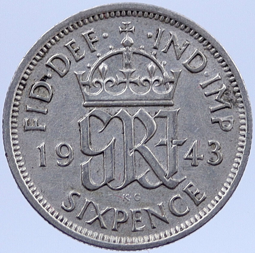 1943 Great Britain Silver SIXPENCE UK United Kingdom KING GEORGE VI Coin i119347