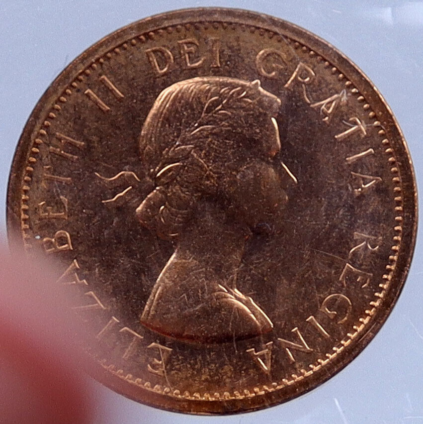 1964 CANADA Prooflike 1 Cent Coin UK Queen ELIZABETH II MAPLE Leaf Flag i119383