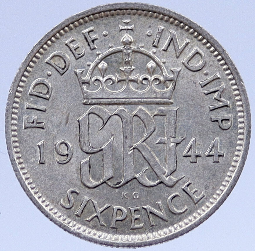 1944 Great Britain Silver SIXPENCE UK United Kingdom KING GEORGE VI Coin i119378