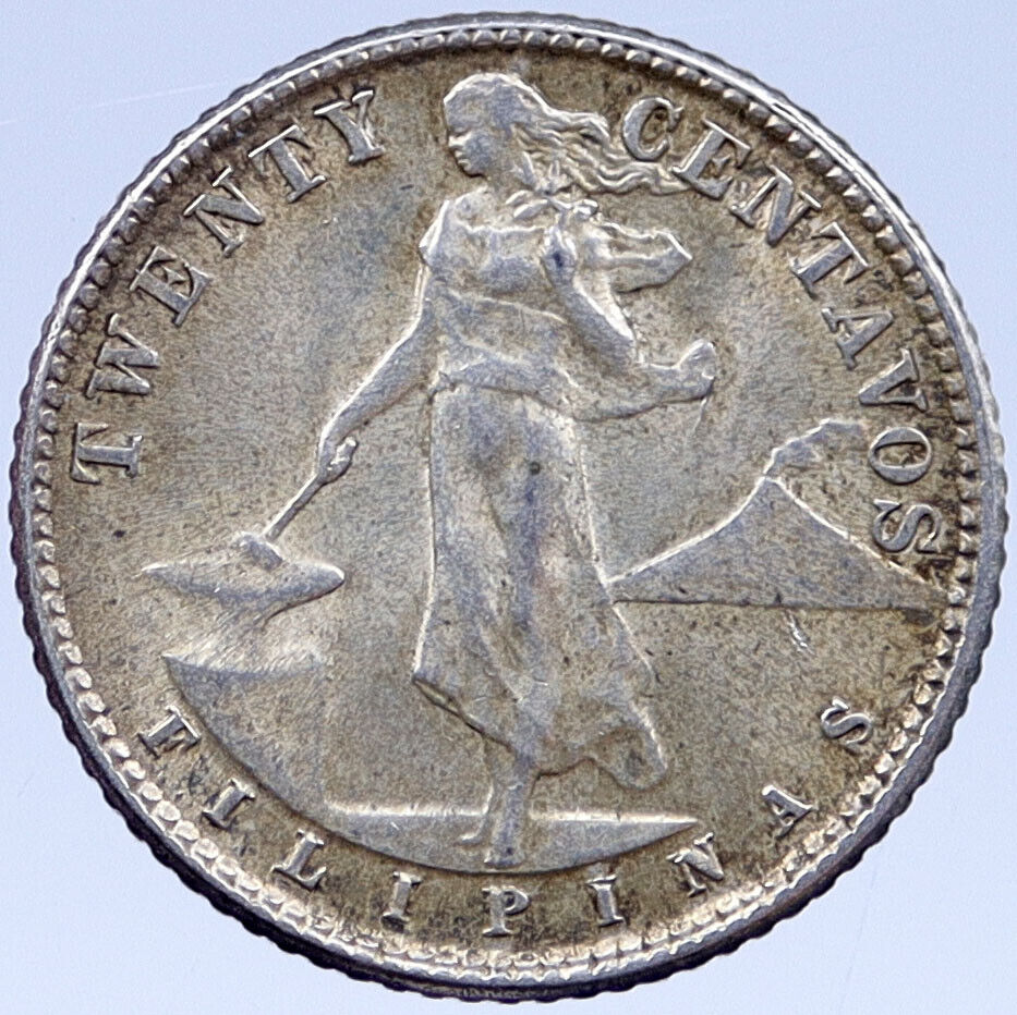 1944 D PHILIPPINES Silver 20 Centavos Under US Administration Eagle Coin i119394