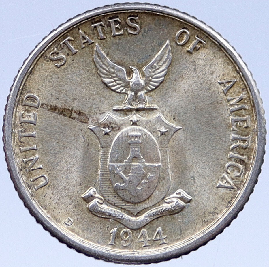 1944 D PHILIPPINES Silver 20 Centavos Under US Administration Eagle Coin i119394