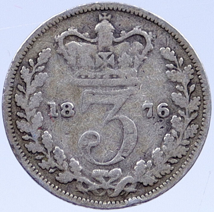 1876 Great Britain Silver Threepence United Kingdom QUEEN VICTORIA Coin i119403