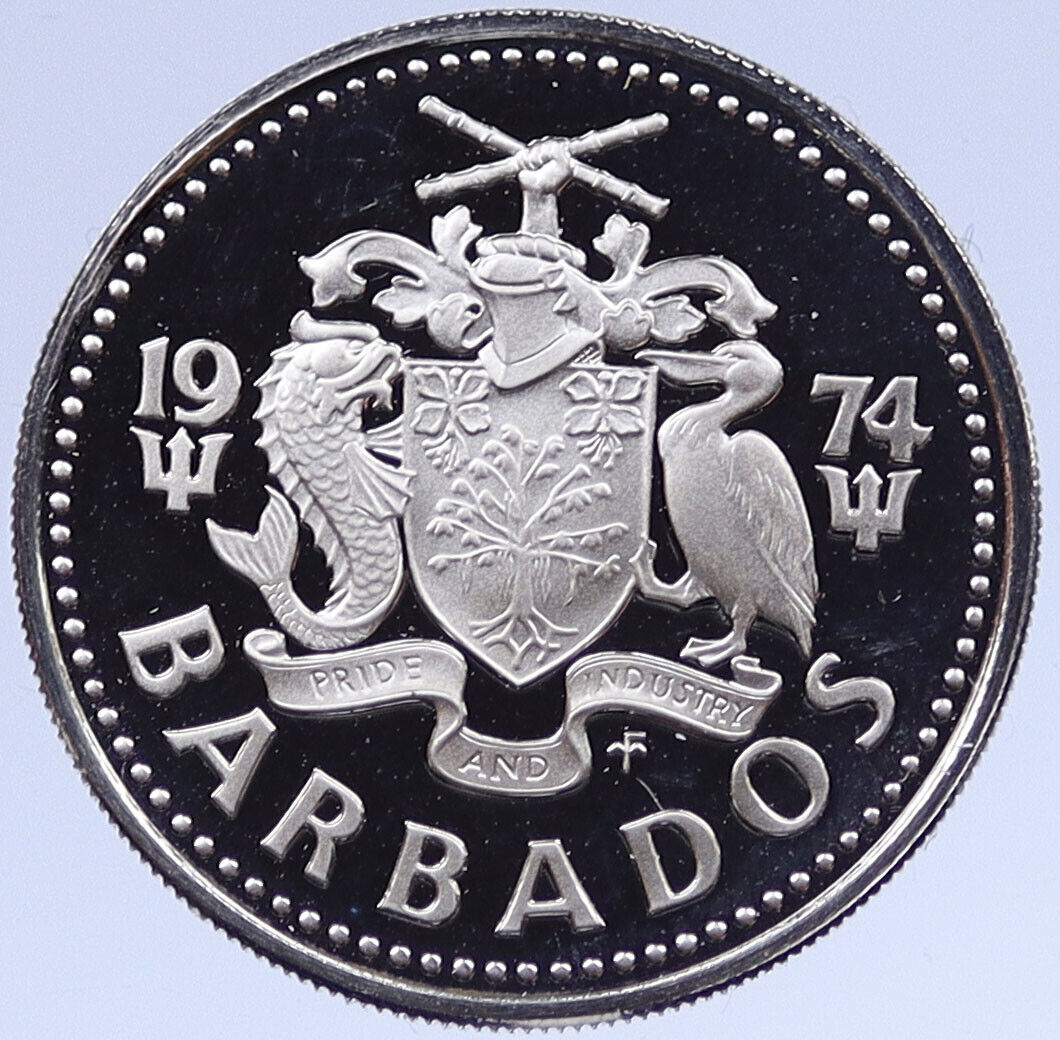 1974 BARBADOS Proof 25 Cents UK Windmill Silo Industry Old VINTAGE Coin i118853