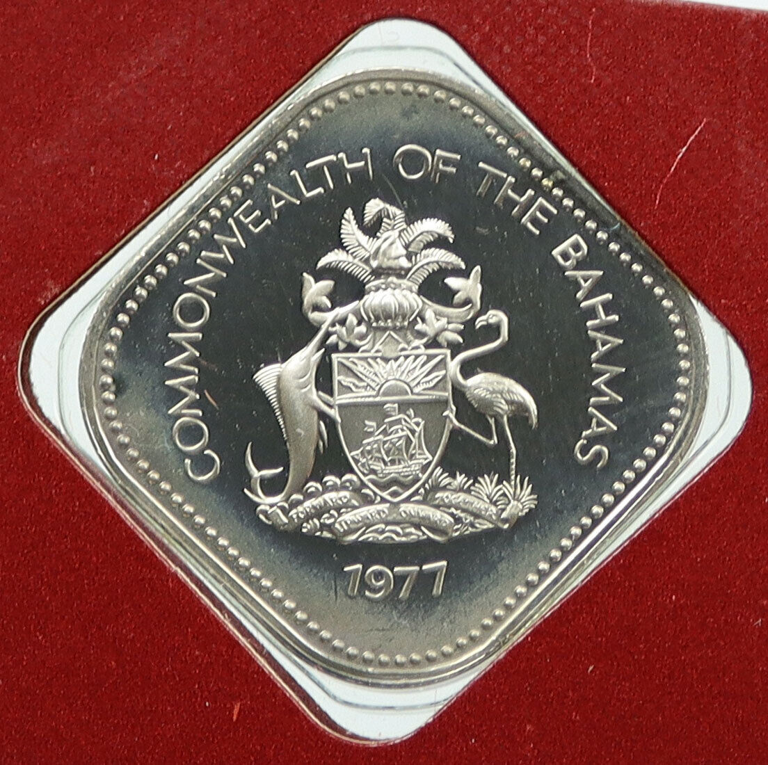 1977 BAHAMAS UK Queen Elizabeth II HIBISCUS FLOWER Proof 15 Cents Coin i115066