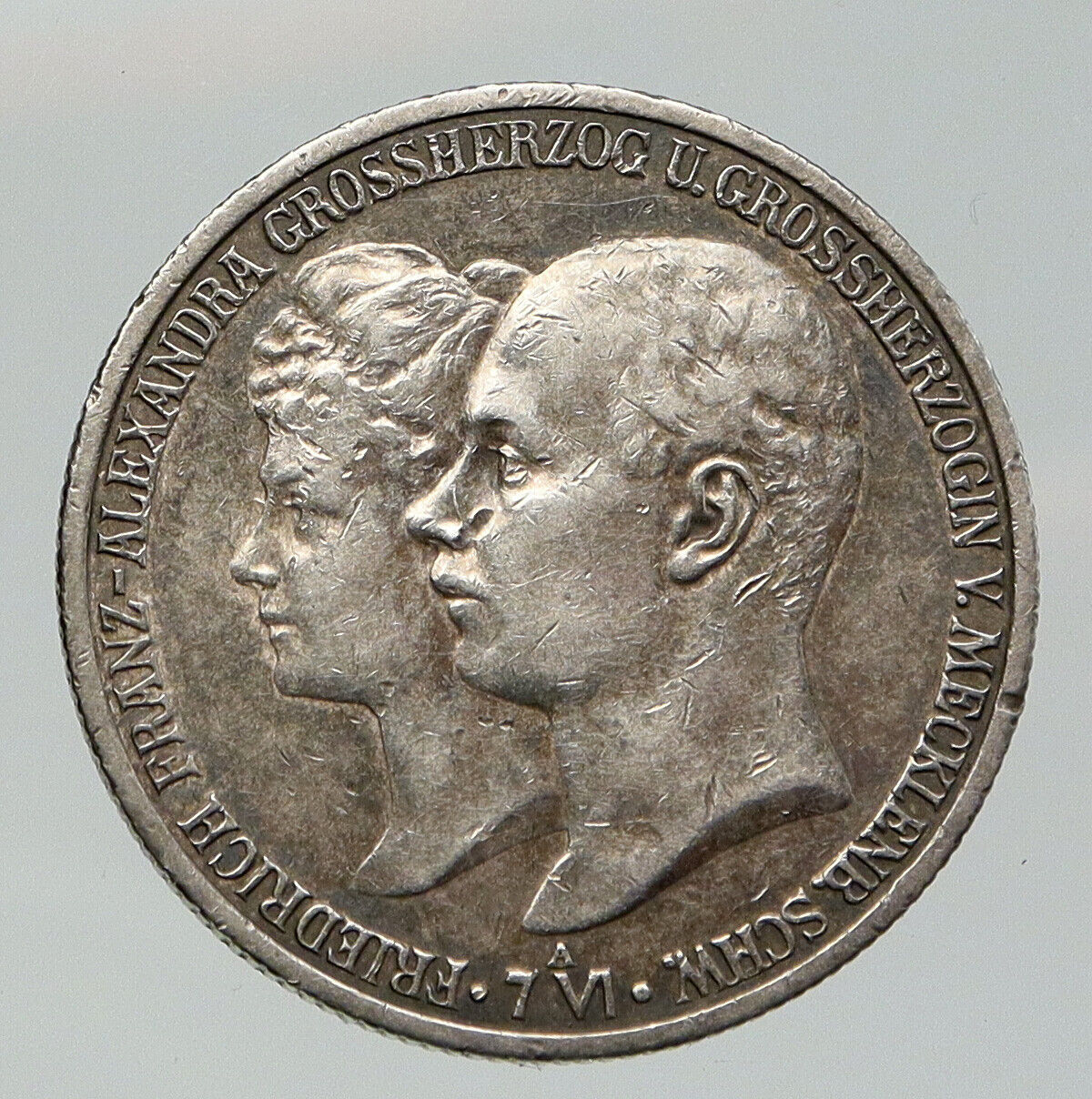 1904 GERMAN STATES Mecklenburg Strelitz FRIEDRICH FRANZ Silver 2 Mk Coin i92098