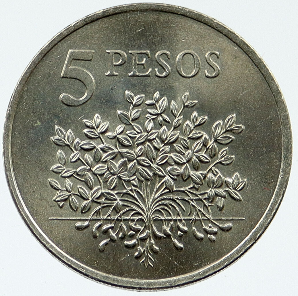 1977 Guinea-Bissau UN FAO Peanut Plant Antique Genuine 5 Pesos Coin i117341
