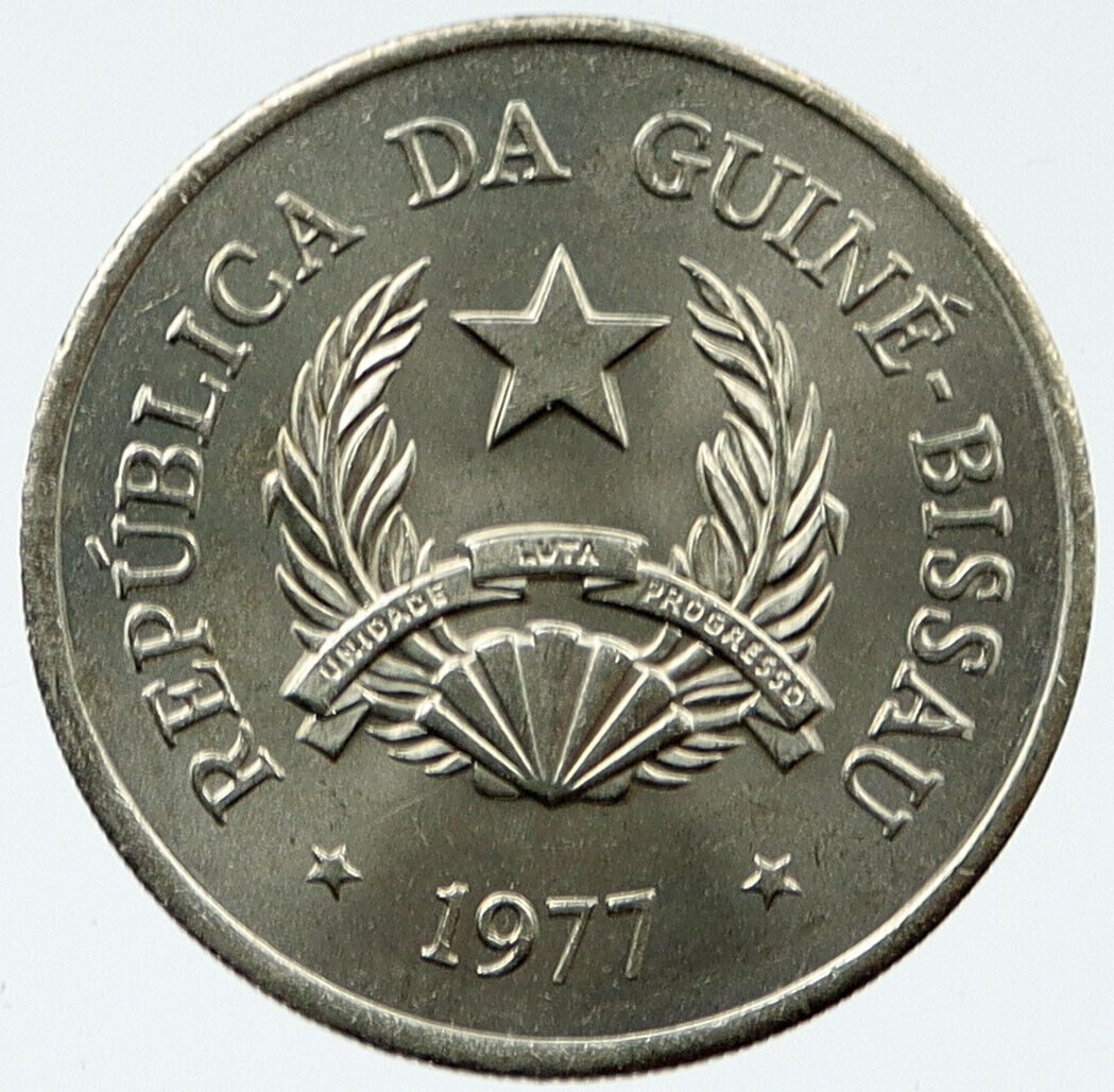 1977 Guinea-Bissau UN FAO Peanut Plant Antique Genuine 5 Pesos Coin i117341