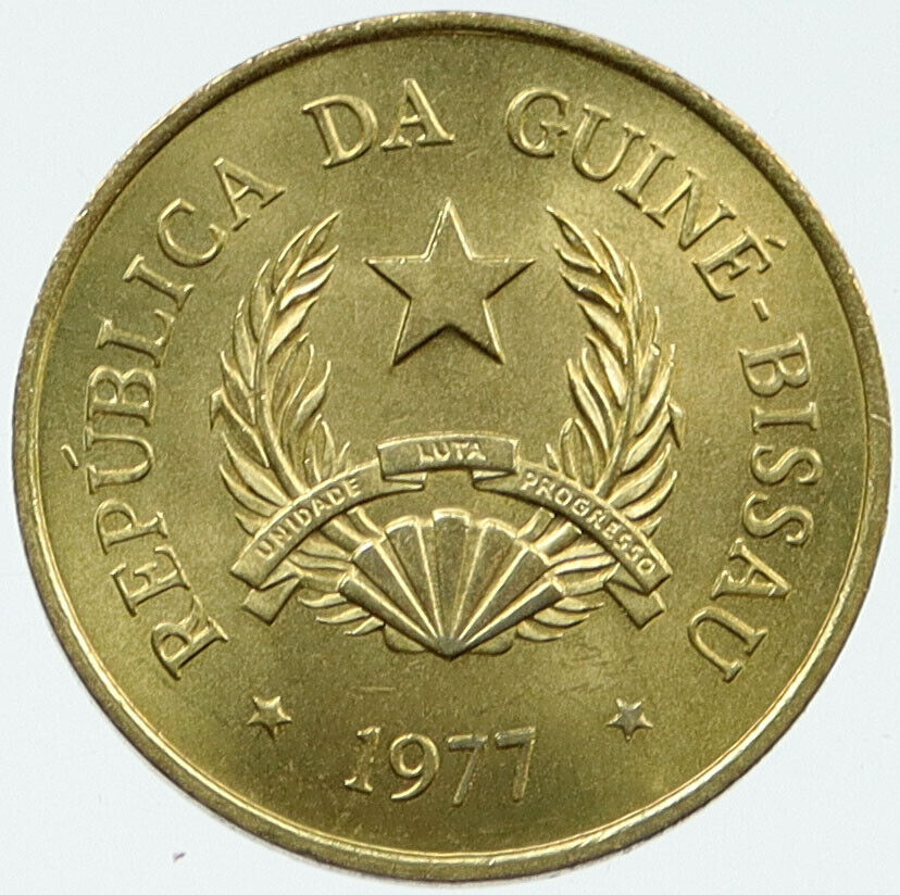 1977 Guinea-Bissau UN FAO Legume Plant Antique Genuine 1 Peso Coin i117343