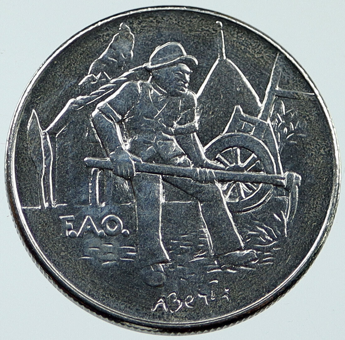 1978 SAN MARINO UN FAO Farmer Plowing Antique Authentic 100 Lire Coin i117354