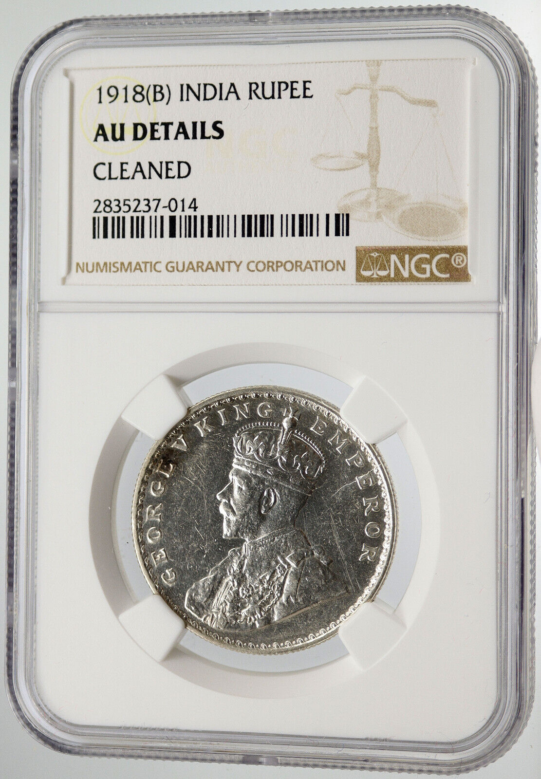 1918 INDIA Antique Silver RUPEE UK King George V Indian Coin NGC i119720