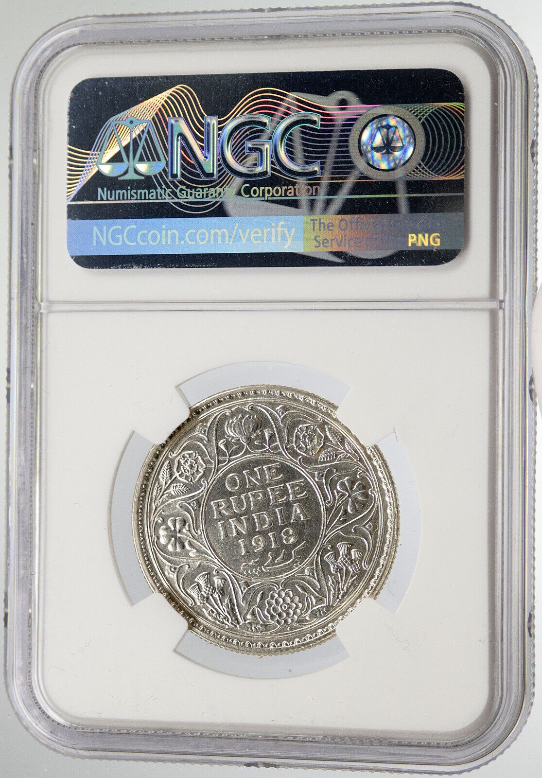 1918 INDIA Antique Silver RUPEE UK King George V Indian Coin NGC i119720