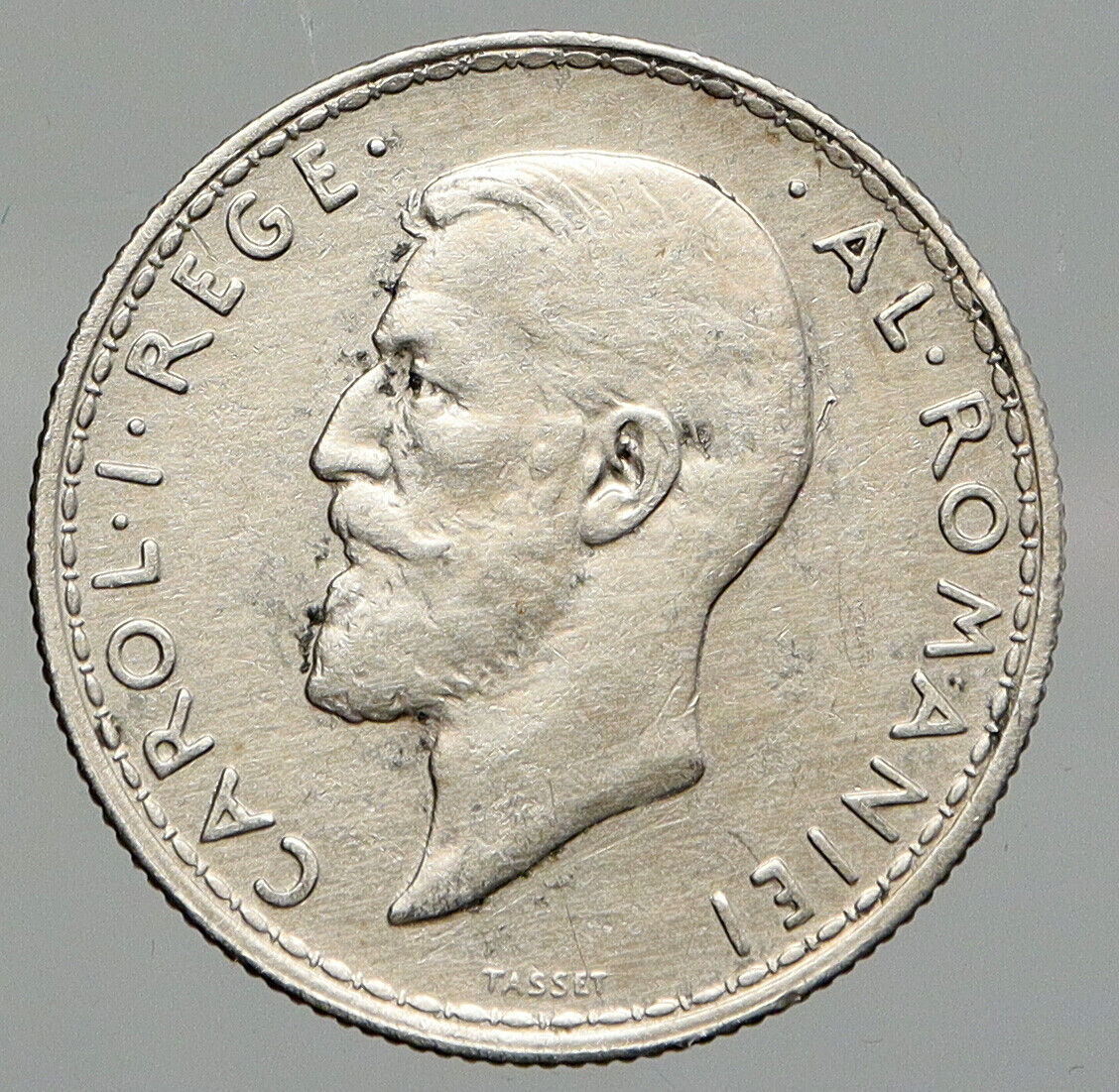 1912 ROMANIA under King Carol I Prince Karl VINTAGE OLD Silver 2 Lei Coin i92954