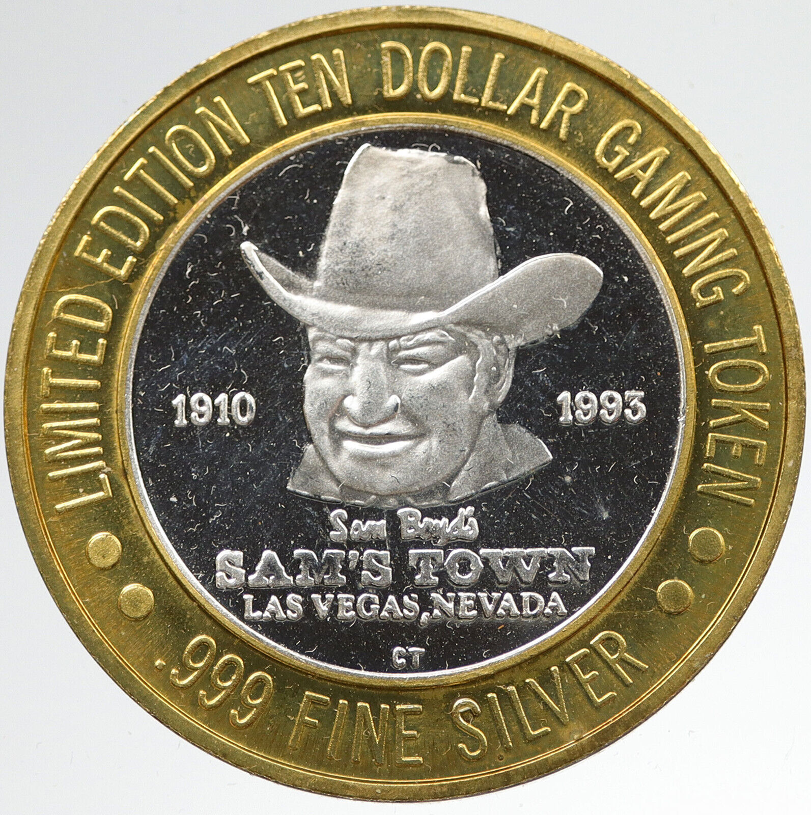 1993 Las Vegas Nevada SAM BOYD's Town Vintage $10 Silver GAMING TOKEN i119721