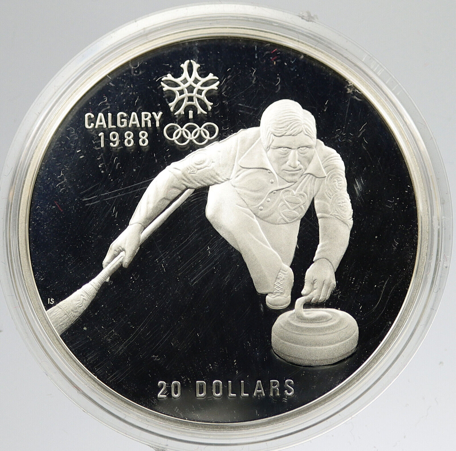 1987 CANADA 1988 CALGARY OLYMPICS Ice Curling Proof 1oz Silver $20 Coin i119722