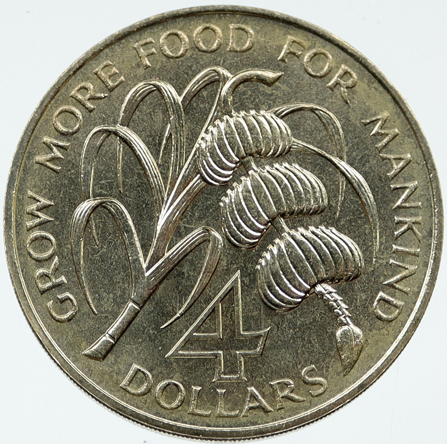 1970 BARBADOS UN FAO Sugarcane Banana Antique Vintage 4 Dollars Coin i117318