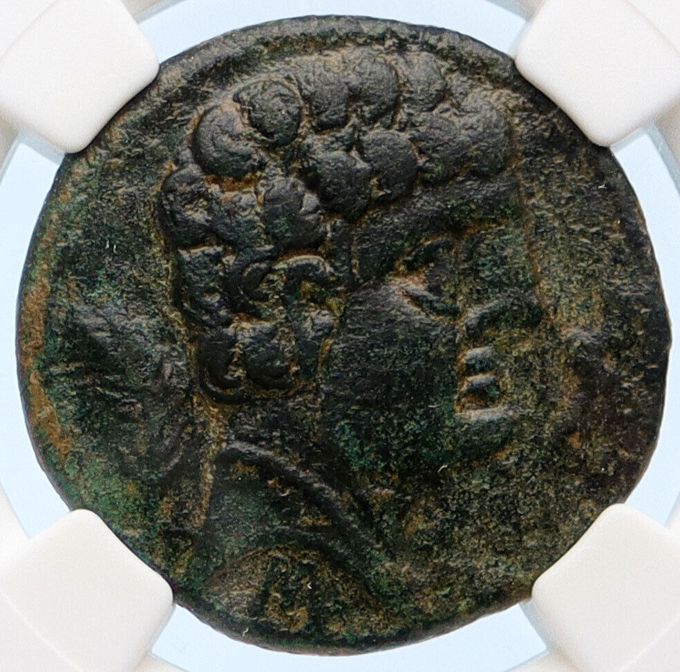 Segobriga Sekobirikes GREEK Spain Horseman Dolphin Rare Ancient Coin NGC i60432