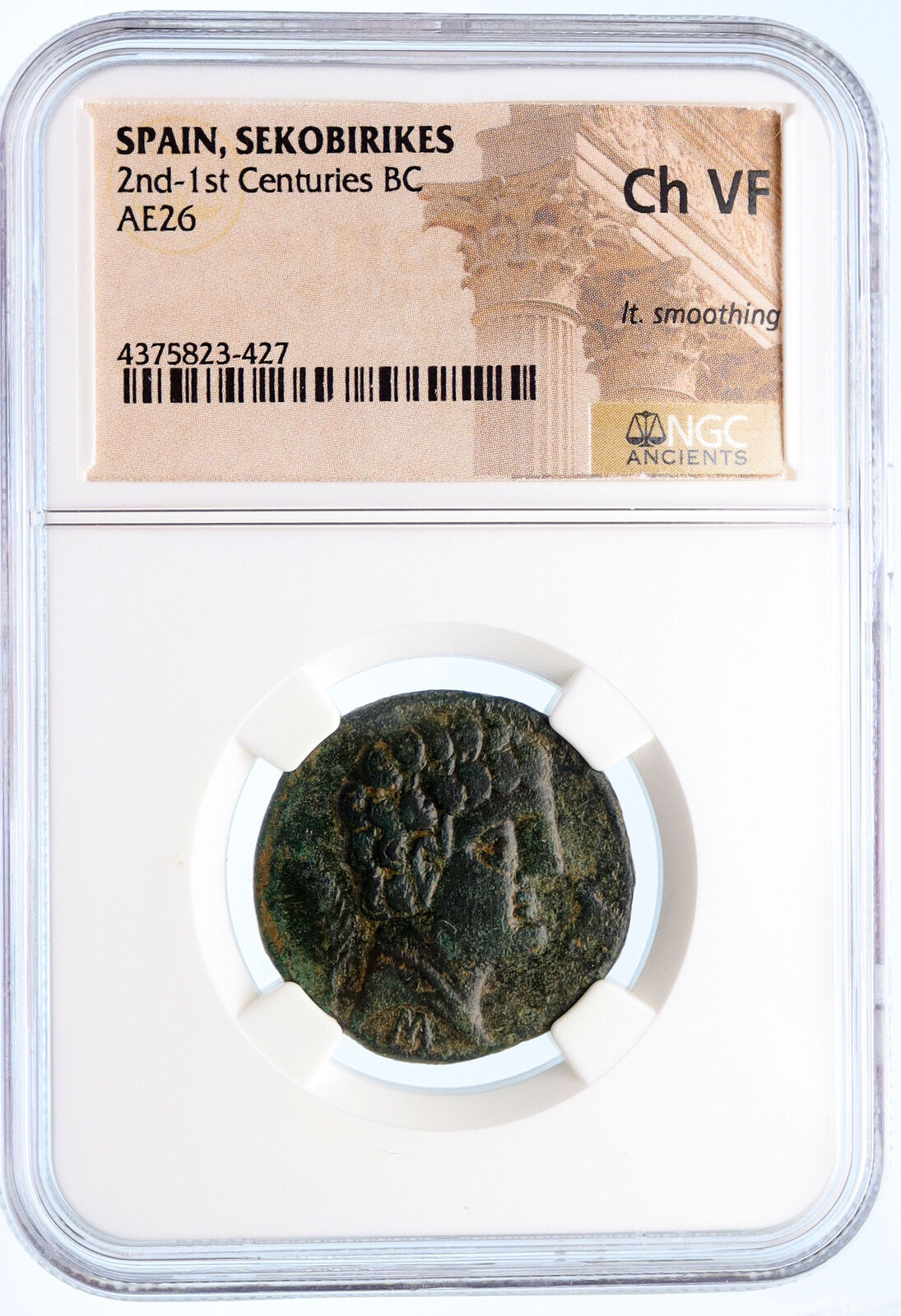 Segobriga Sekobirikes GREEK Spain Horseman Dolphin Rare Ancient Coin NGC i60432