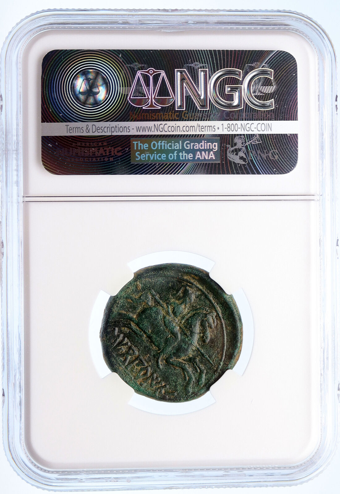 Segobriga Sekobirikes GREEK Spain Horseman Dolphin Rare Ancient Coin NGC i60432