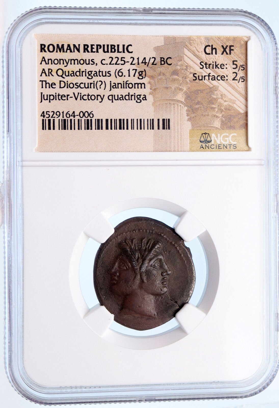 Roman Republic QUADRIGATUS Anonymous Authentic Ancient Coin JANUS NGC XF i61064