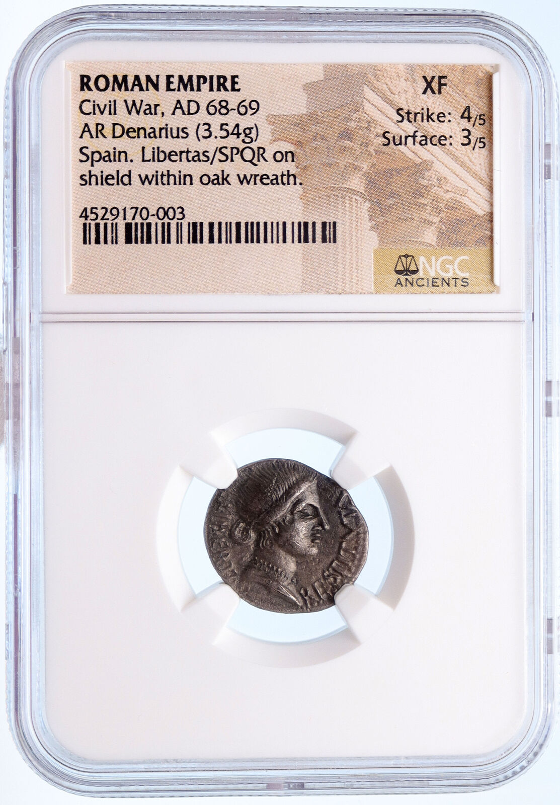 Galba Supporter VINDEX SPAIN Roman Civil War vs NERO 68AD Silver Coin NGC i61204