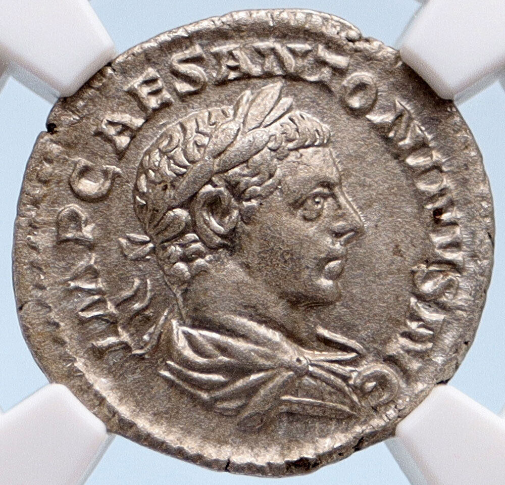 ELAGABALUS 219AD Rome Authentic Ancient Silver Roman Coin VICTORY NGC AU i61956