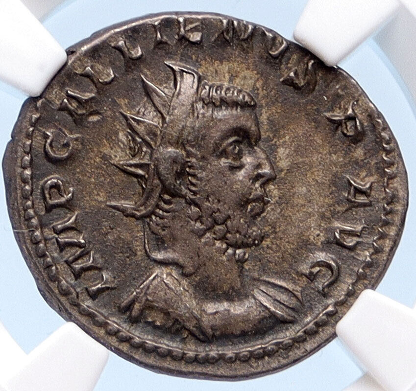 GALLIENUS Authentic Ancient 258AD Lyons Roman Coin JUPITER on CIPPUS NGC i68134