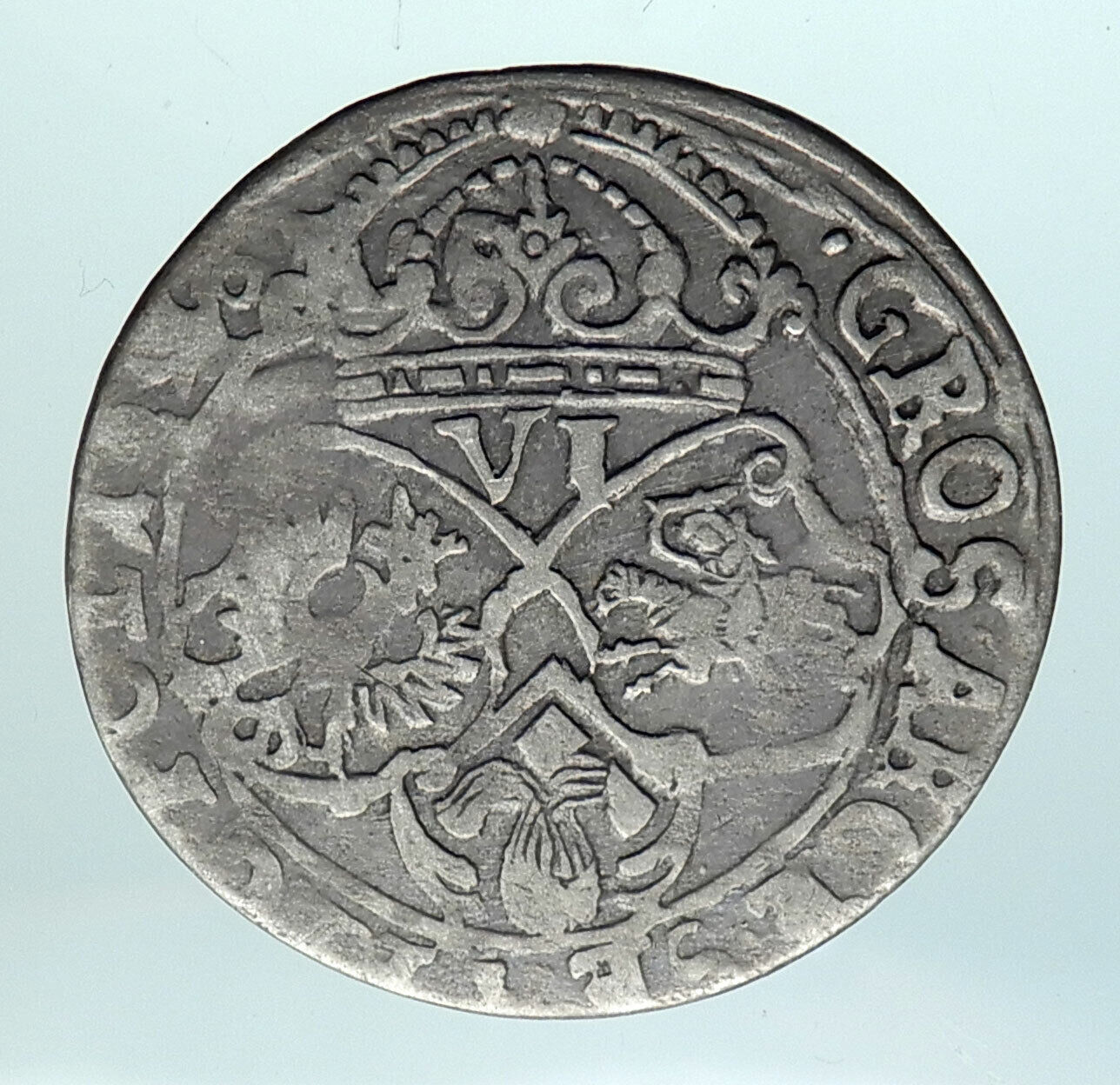1623-27 POLAND King Sigismund III Genuine Antique Silver 6 Groszy Coin i81471