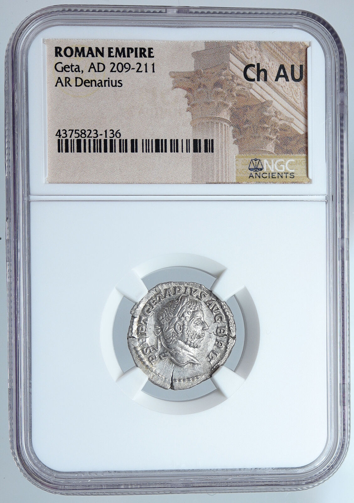 GETA 211AD Rome JANUS Denarius Authentic Ancient Silver Roman Coin NGC AU i59885