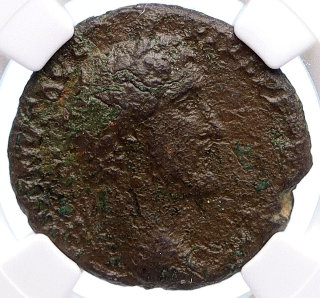 ANTONINUS PIUS 143AD Rome SOW PIGLETS LARES Rare Ancient Roman Coin NGC i60244