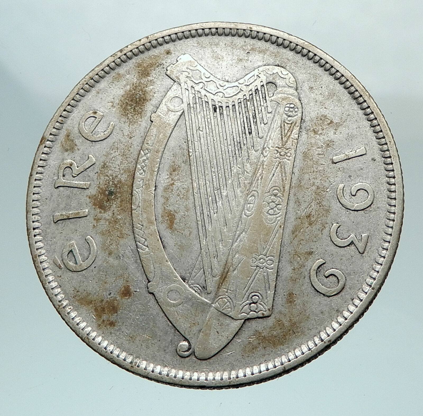 1939 IRELAND Silver with HORSE and LYRE HARP Vintage Genuine IRISH Coin i80246