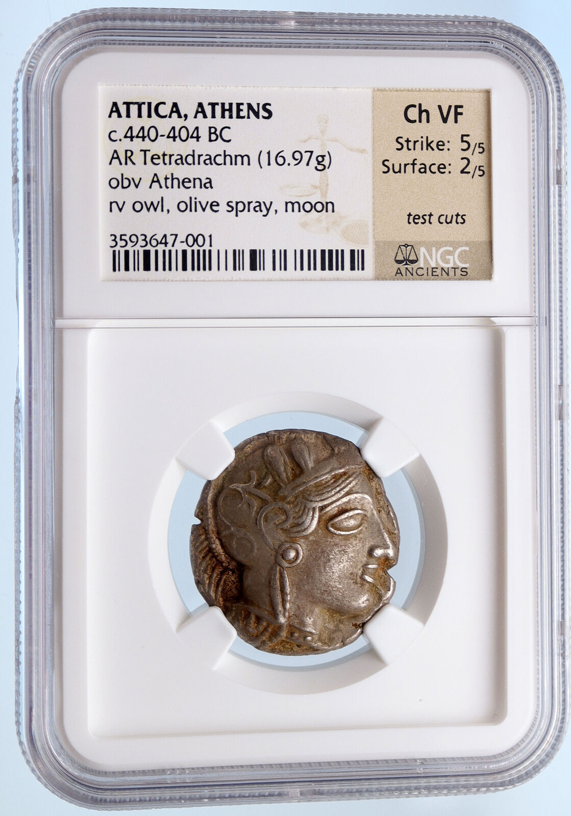 ATHENS Greece 440BC Ancient Silver Greek TETRADRACHM Coin Athena Owl NGC i63866