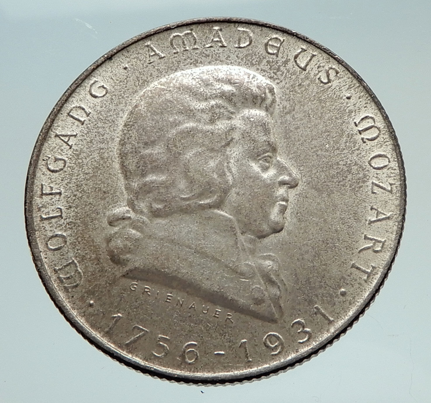 1931 AUSTRIA w Composer Musician Mozart Antique Silver 2 Schilling Coin i74751