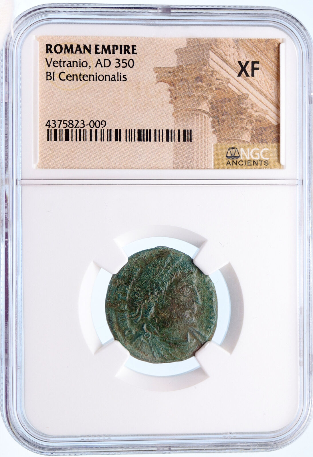 VETRANIO 350AD Rare Authentic Ancient Roman Labarum Chi-Rho Coin NGC XF i60248