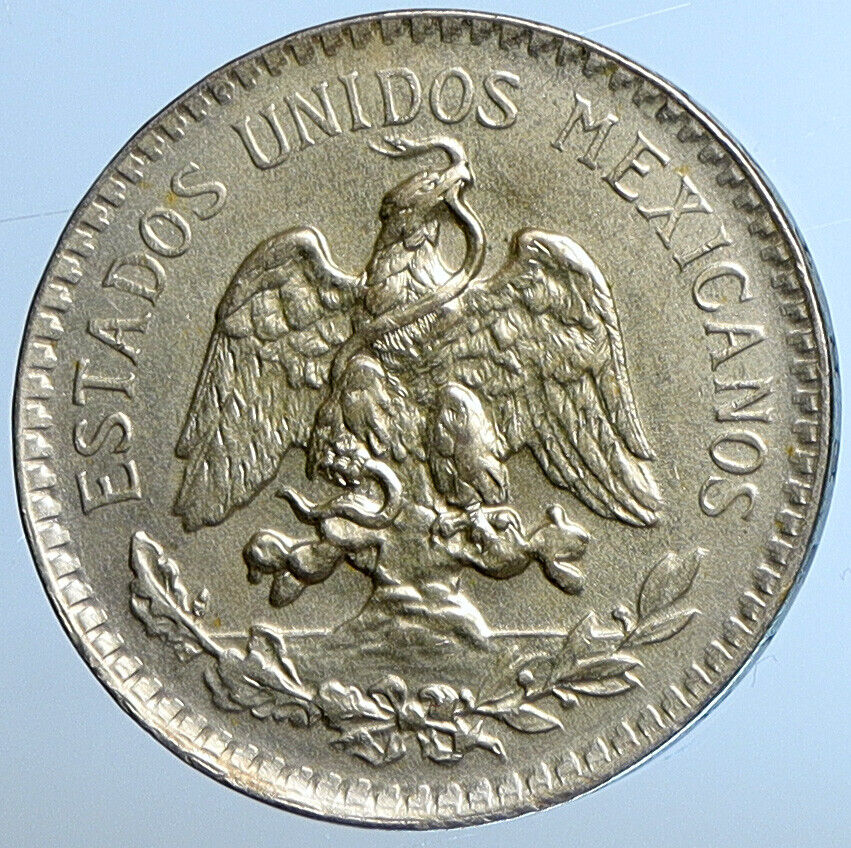 1935 MEXICO City EAGLE CACTUS SERPENT Silver 50 Centavos Mexican Coin i110898