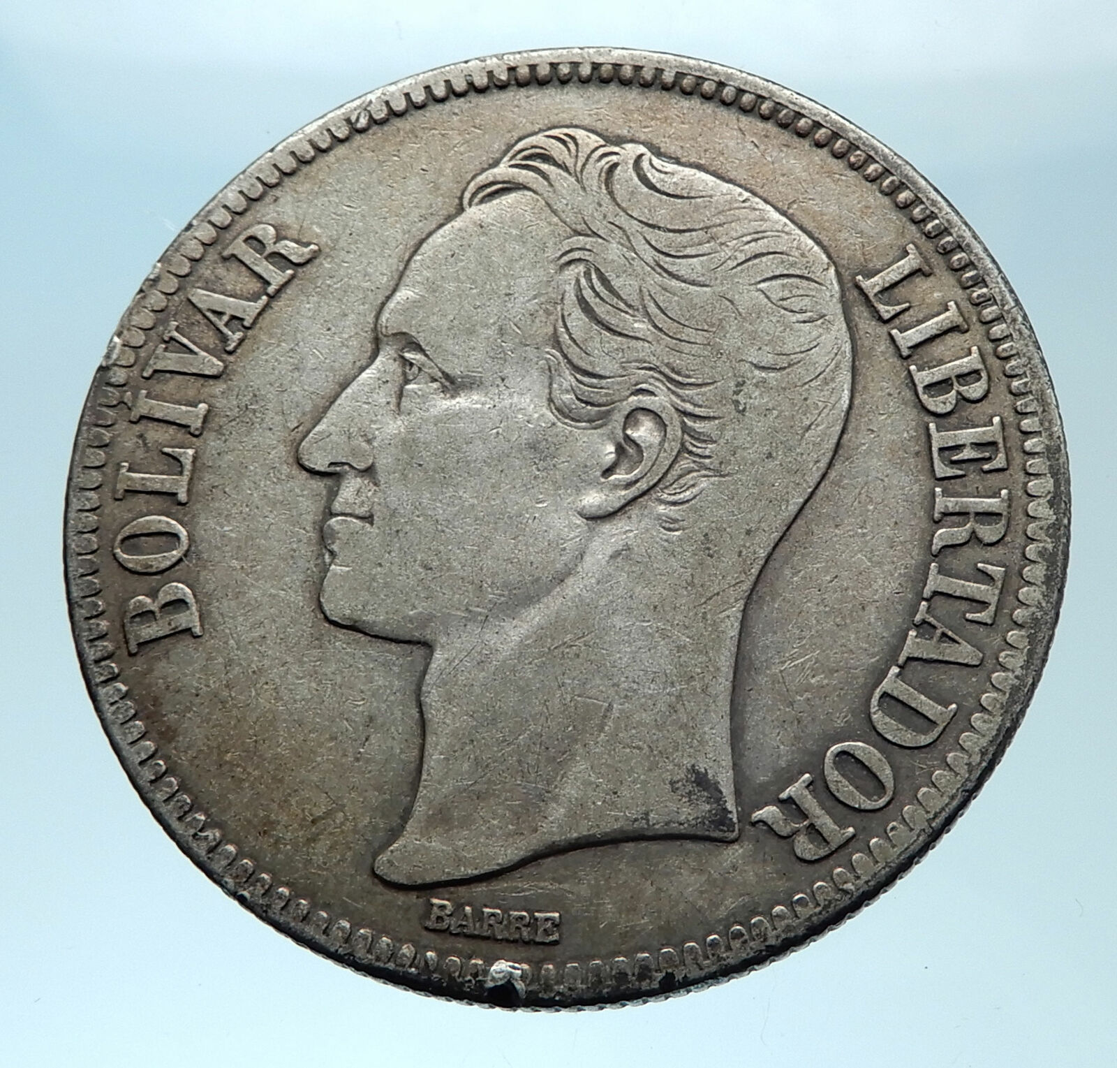 1936 Freemason President Simon Bolivar VENEZUELA Founder Silver 5B Coin i77891