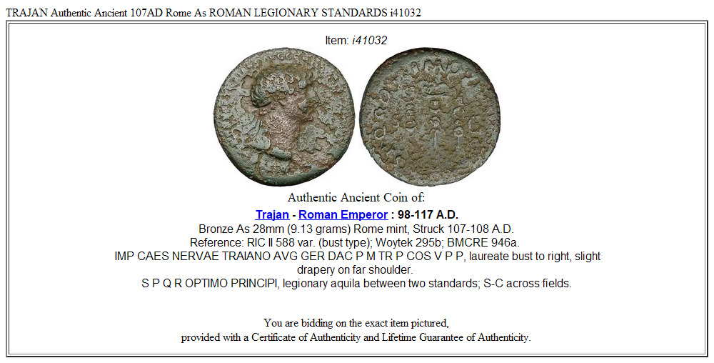 TRAJAN Authentic Ancient 107AD Rome As ROMAN LEGIONARY STANDARDS i41032