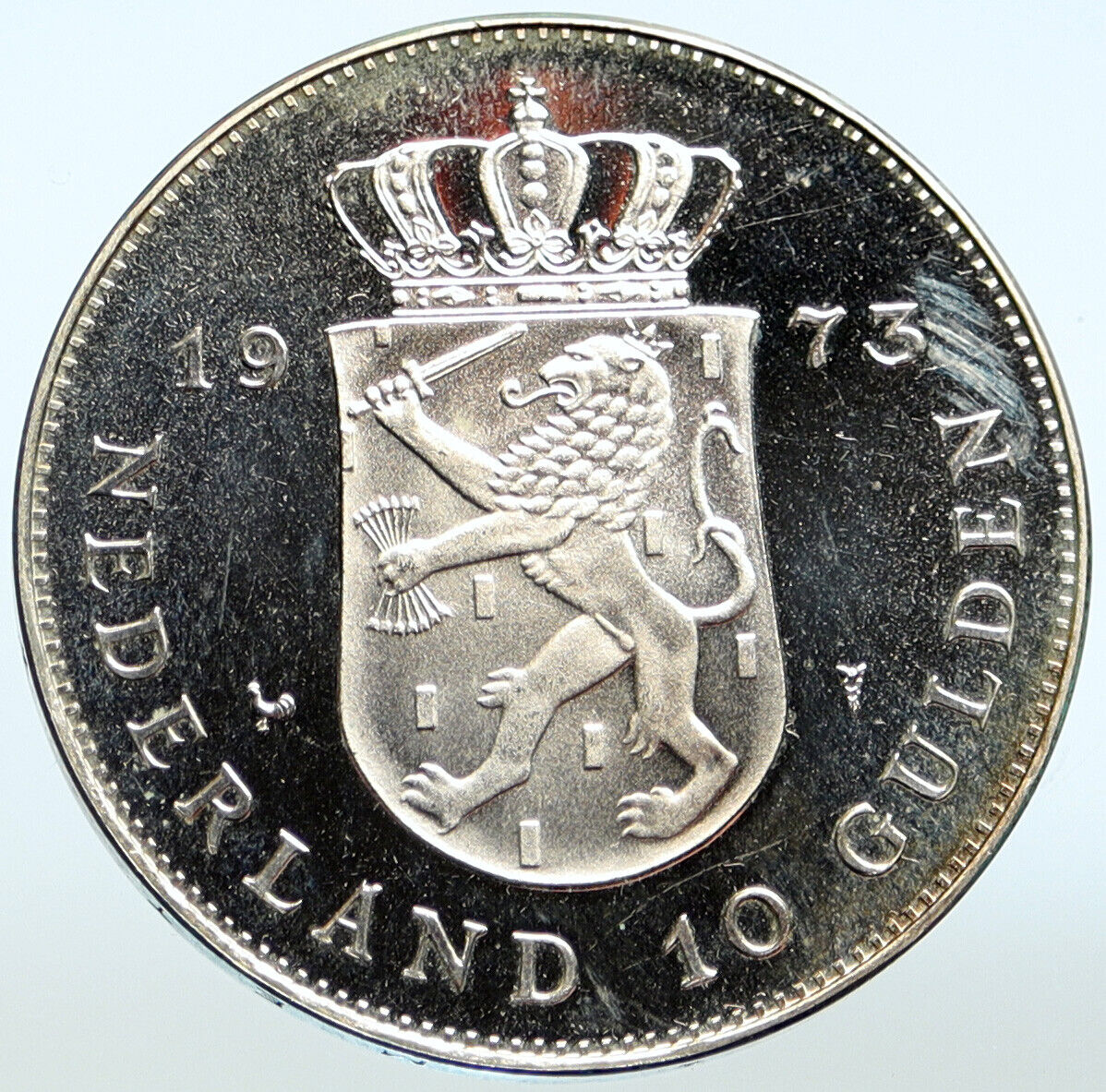 1973 Netherlands Kingdom Queen JULIANA Old PROOF Silver 10 Gulden Coin i99492