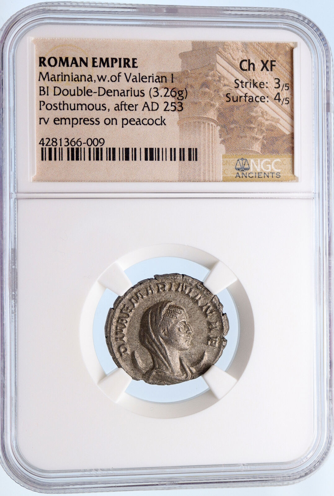 Diva MARINIANA 254AD Ancient Silver Roman Coin NGC VALERIAN I Wife i66640