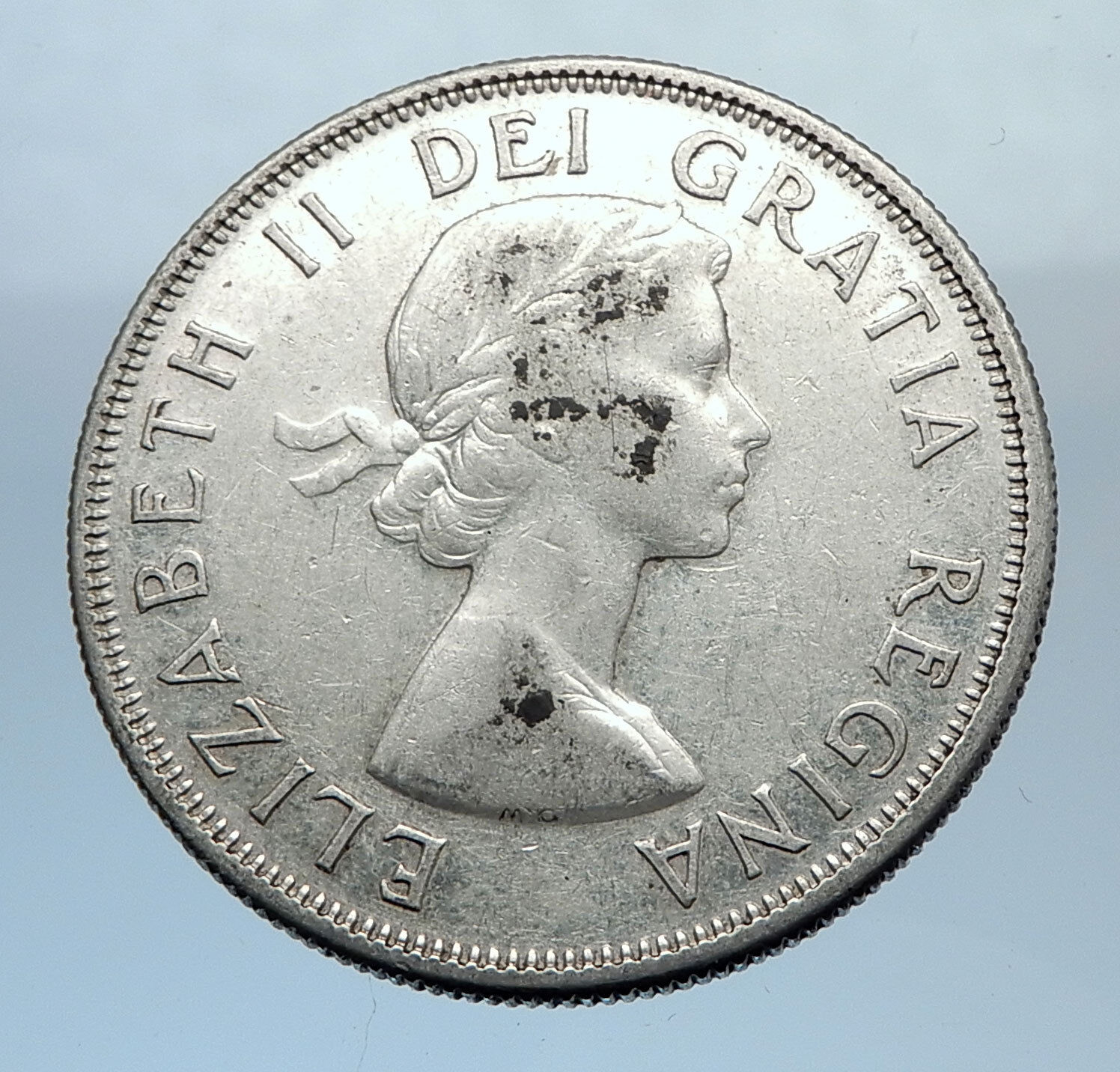 1957 CANADA Large SILVER 50 Cents Coin UK Queen Elizabeth II Coat-of-Arms i71921