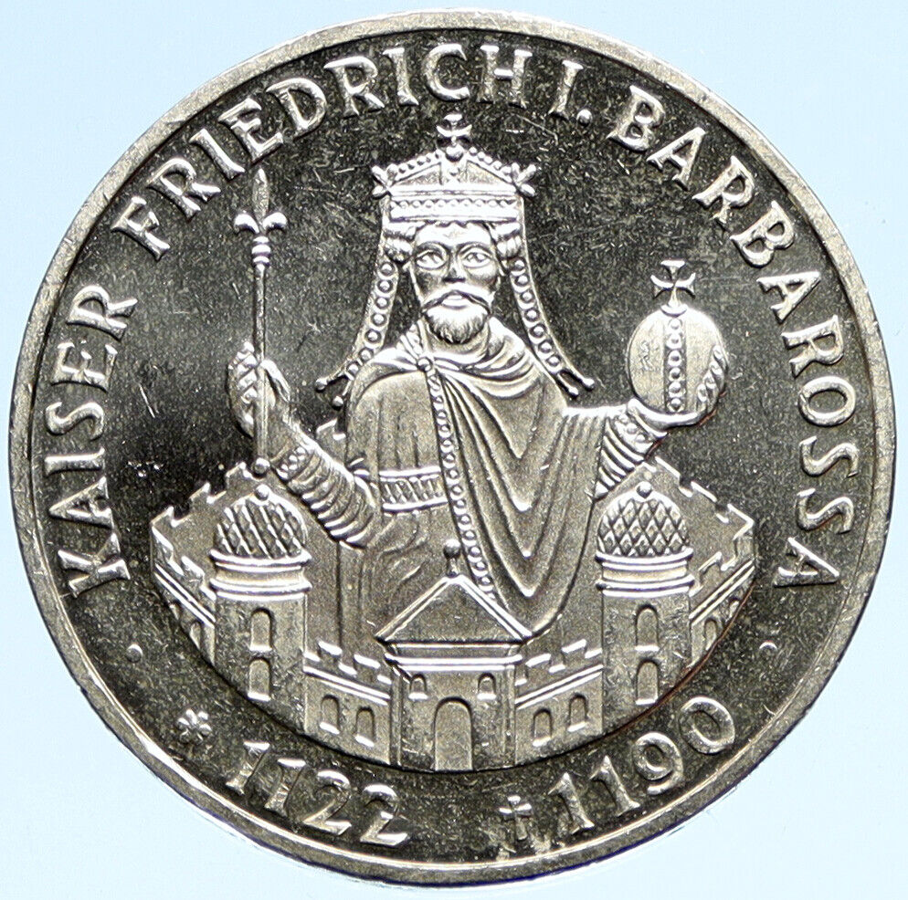 1990 Germany FREDERICK I Barbarossa Antique Silver 10 Mark German Coin i98890