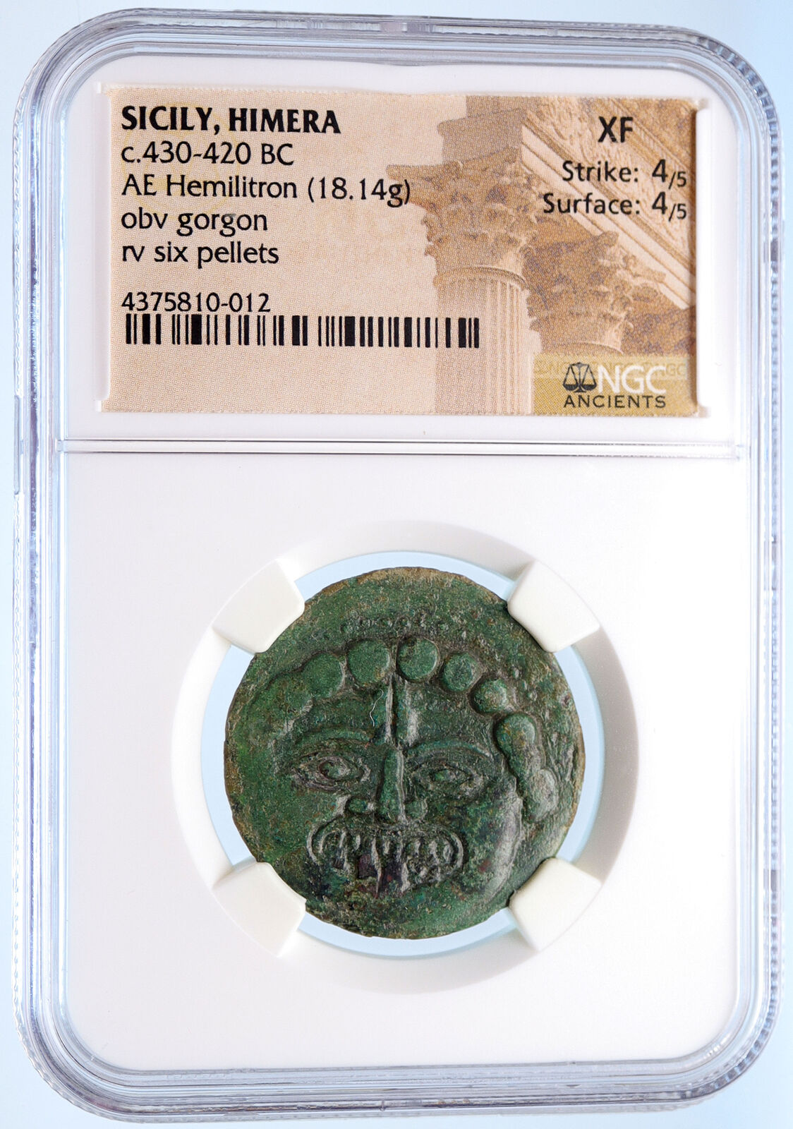 HIMERA SICILY 420BC Hemilitron RARE R2 Ancient Greek Coin Gorgon NGC XF i58224