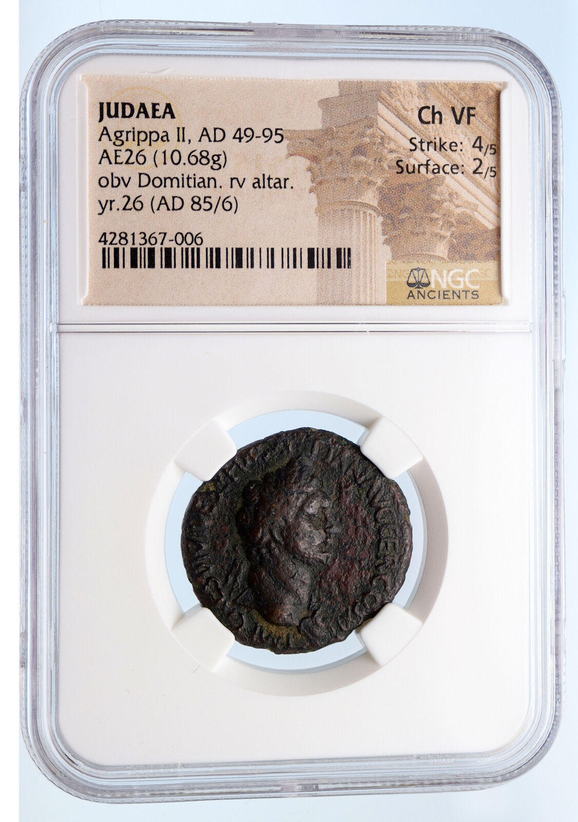 DOMITIAN with Judaea Herodian King AGRIPPA II 85AD Ancient Roman Coin NGC i66647